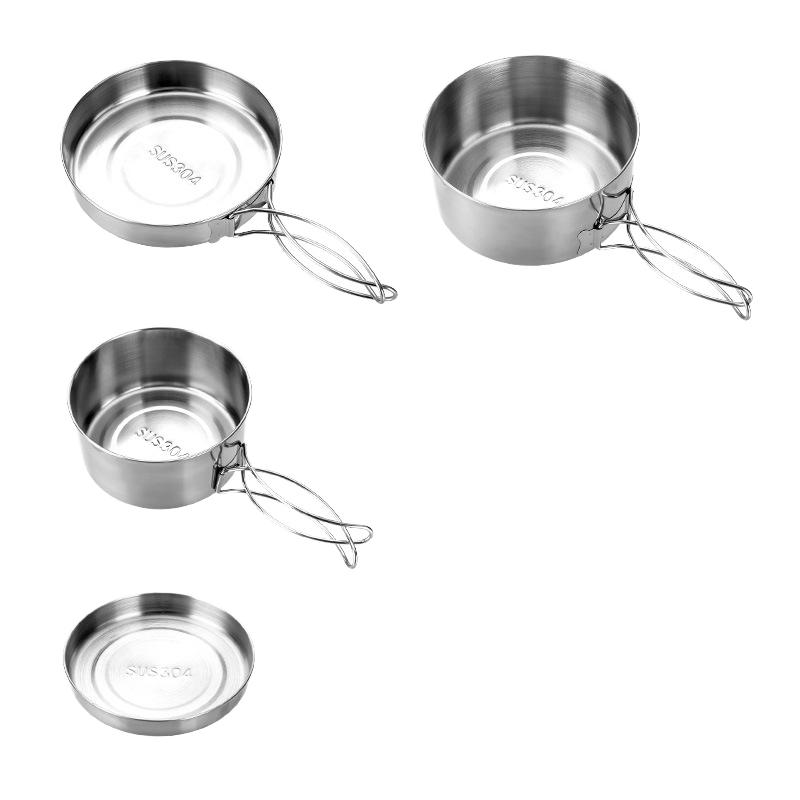 Kingpool Modern Portable Reusable Stainless Steel Outdoor Gear Cooking Pots Pans with Pot Cover Mess Kit Camping Cookware Set
