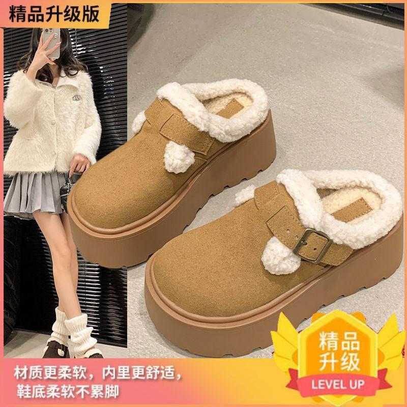 thick-soled cotton slippers women's 2025 snow boots Birkenstock boots women's piled thickened fluffy warm winter cotton shoes bread shoes