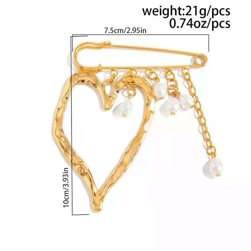 Creative Beaded Heart Shaped Tassel Metal Brooches Adjusting The Pant Legs Belt Safety Pin Versatile Clothing