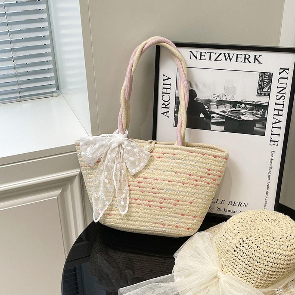 Shoulder Bag Woven Tote Bag Korean Style Summer Beach Bag Simple Pink Tote Handbag  Storage