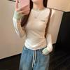 Apricot Chic Fake Two-piece Bottoming Shirt Women's Spring Slim and Thin Contrasting Color Splicing Long-sleeved T-shirt Top