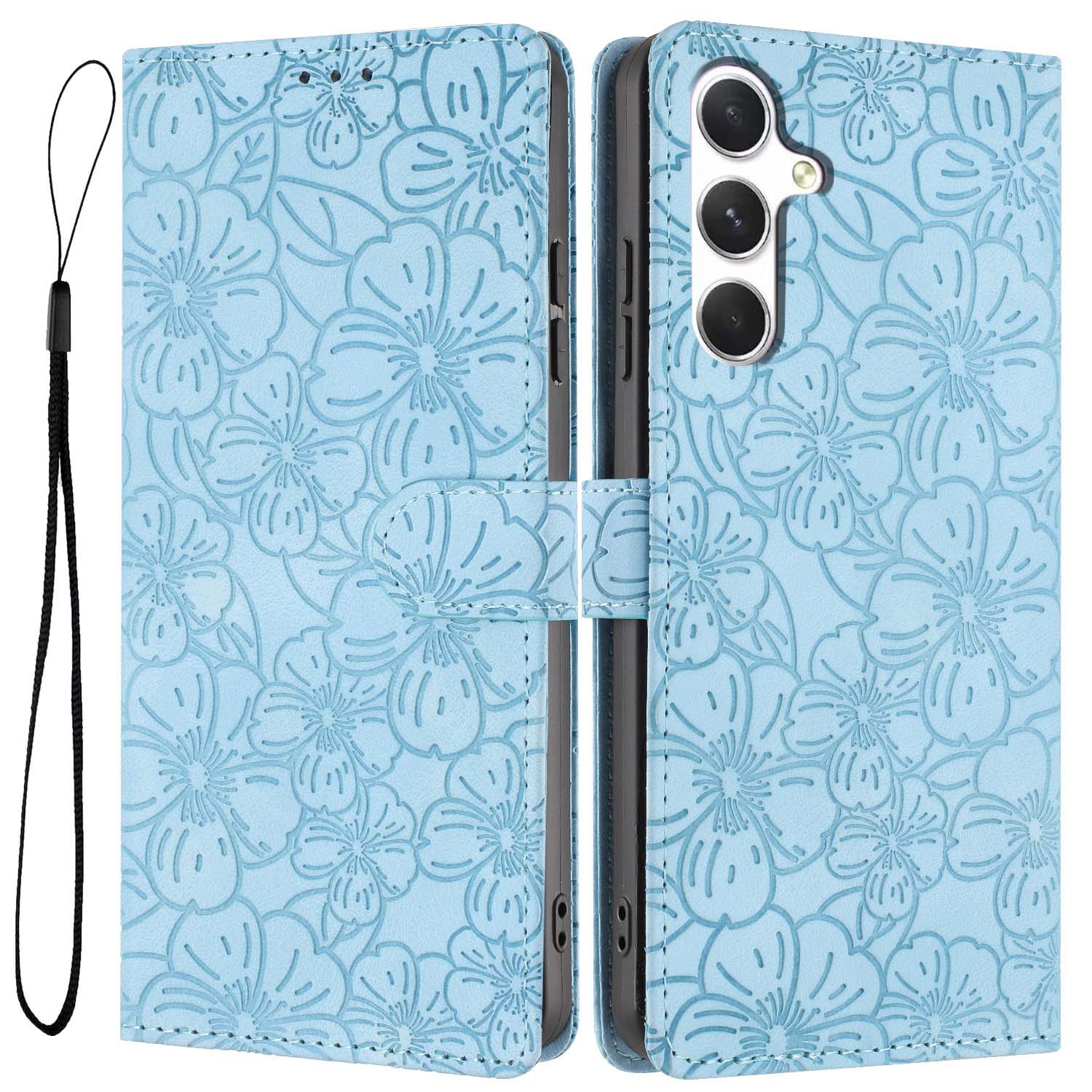 

For Samsung Galaxy A54 5G Flip Case Cherry Blossom Pattern Leather Wallet Stand Phone Cover with Wrist Strap