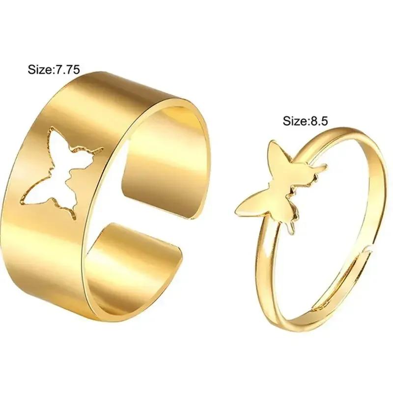 Summer Fashion Retro 2 Piece Butterfly Ring Set Creative Personality Punk Couple Jewelry Accessories for Women Creative Gifts