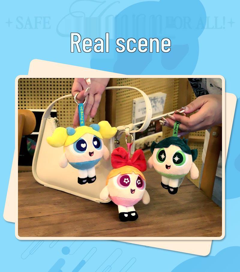 Warner Bros. Powerpuff Girls Plush Ornament Keychain - Stress Relief Spherical Squeeze Ball Charm