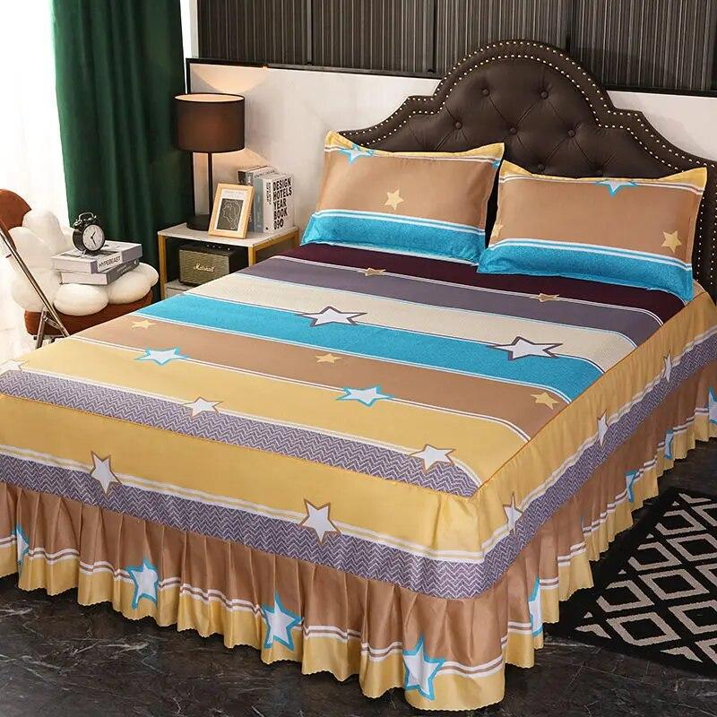 3 Pcs Classic Bed Skirt Princess Style Cotton Sheet Set Plain Bedspread for Bed Queen King Size Bed Cover with Pillowcases