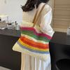 New Rainbow Contrasting Stripes Hand-woven Straw Bag Casual Versatile Seaside Vacation Shoulder Bag