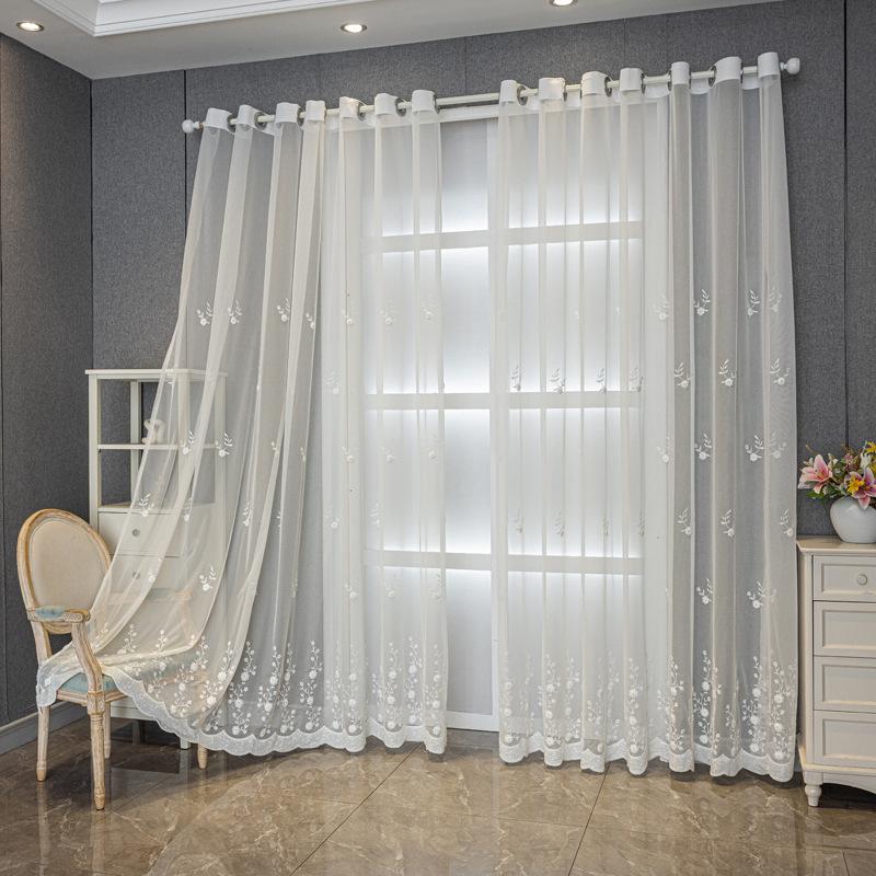 1 Panel French Elegant Embroidered Summer Sheer Curtain with Beaded Design, Suitable for Living Room, Bedroom, Balcony, Kitchen, Garden, Cottage