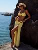 Women's 3 Piece Push Up Bikini Set with Long Skirt Cover Up Bandeau Top Thong Bottoms Swimsuit Bathing Suit K303