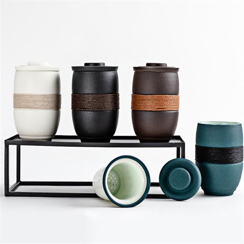 Japanische Keramik-Teetasse mit Filter – Tragbare Wasserabtrennungs-Teetasse mit Deckel für Zuhause, Büro & Reisen