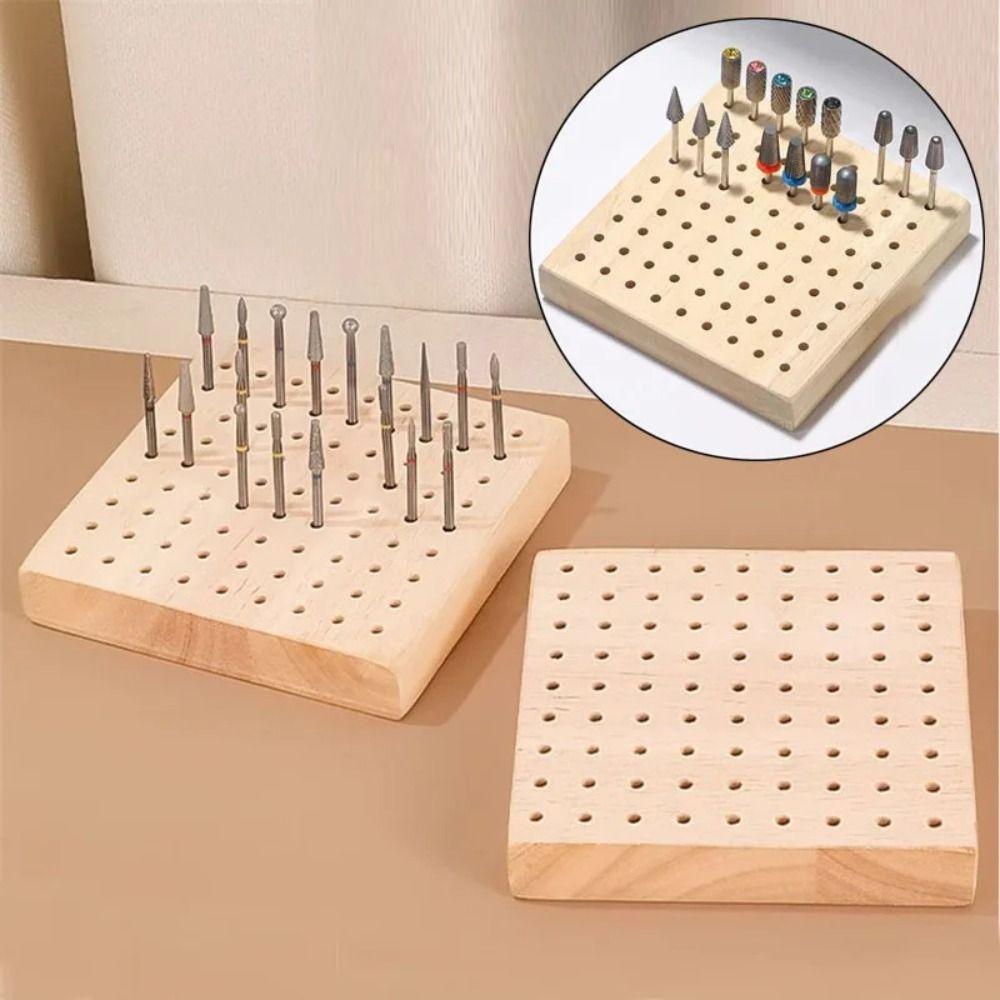 2Pcs Square Wooden Polishing Head Storage Board Save Space Nail Tools Storage Stand  Manicure Tools