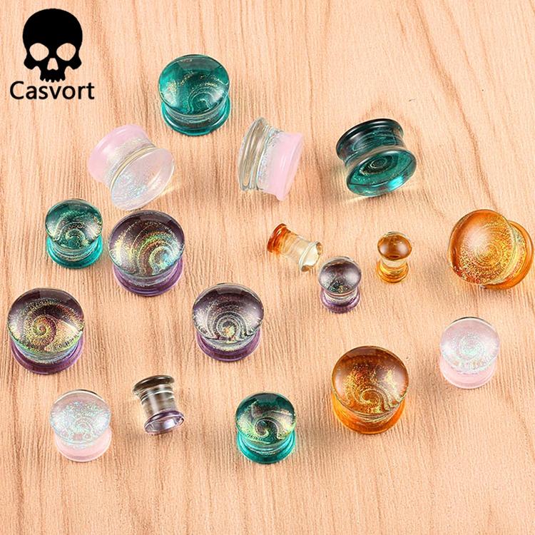 Casvort 2PCS New Glass Ear Body Jewelry Earrings Expanders Piercing Plugs Strechers Ear Gauges Gift For Women Men Gift