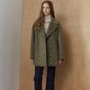 Maxza Wide Collar Bijo Decoration Double Half Coat Khaki 