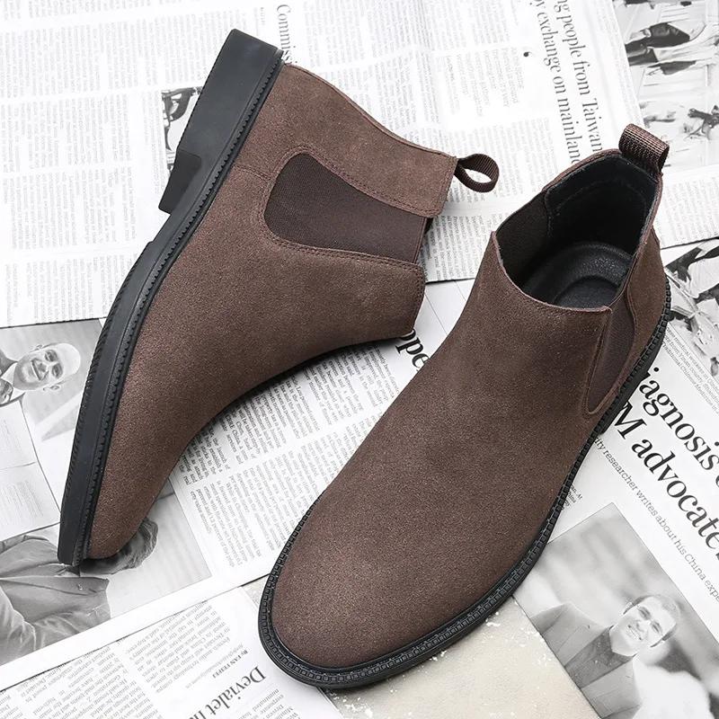 Autumn Men Genuine Leather Casual Shoes British Style Chelsea Boots Warm Plush Short Boots