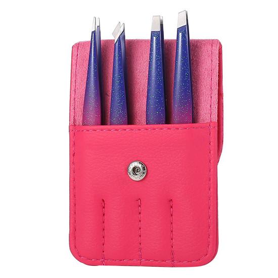 

Пинцет из нержавеющей стали, зажим для бровей, четырехкомпонентный инструмент для украшения бровей, набор для подравнивания бровей ярко-розовый