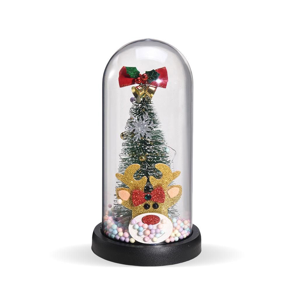 Mini LED Artificial Christmas Tree Decoration with Glass Dome Christmas Tree Night Light Table Ornament Xmas Gift for Children