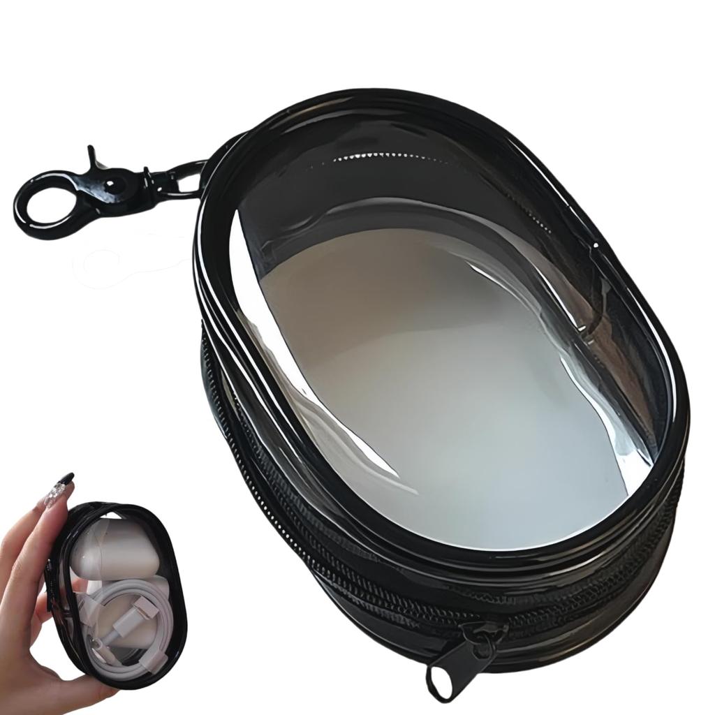 Charging Cable Storage Bag - Transparent Compact Organizer for Travel, Data Cables, Headphones & More | Mini Cord and Charger Organizer (A-Black)