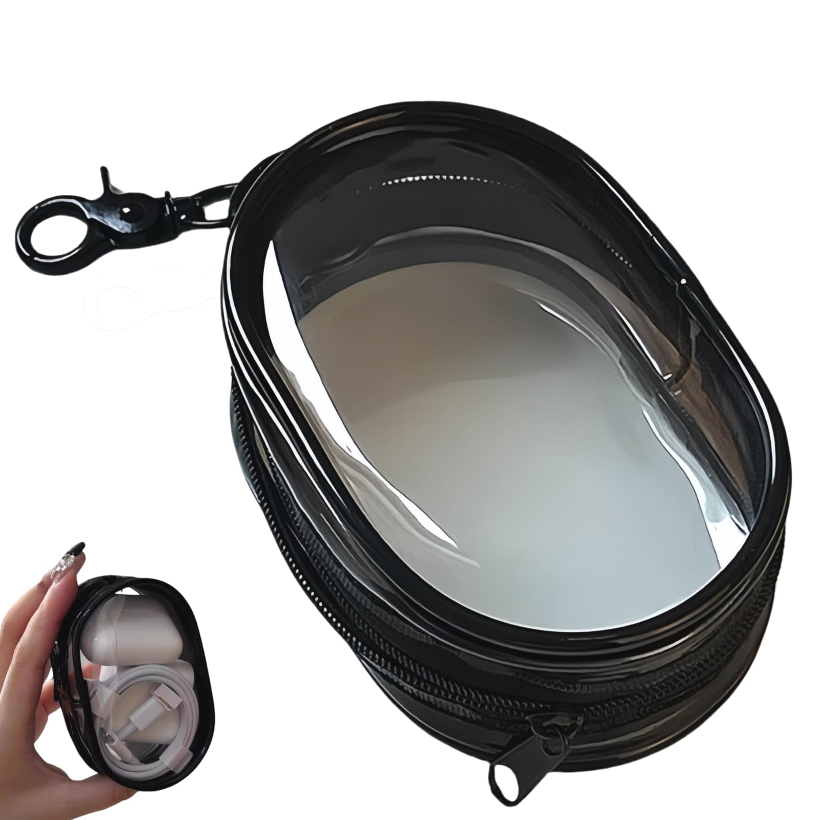 

Charging Cable Storage Bag - Transparent Compact Organizer for Travel, Data Cables, Headphones & More | Mini Cord and Charger Organizer (A-Black)