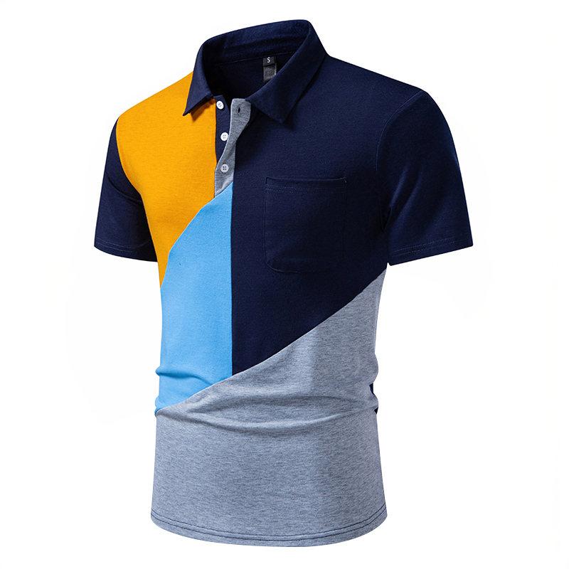 Summer Men's Irregular Splicing Polo Shirts Short Sleeve Breathable Casual Contrast Color Lapel Collar Streetwear Basic