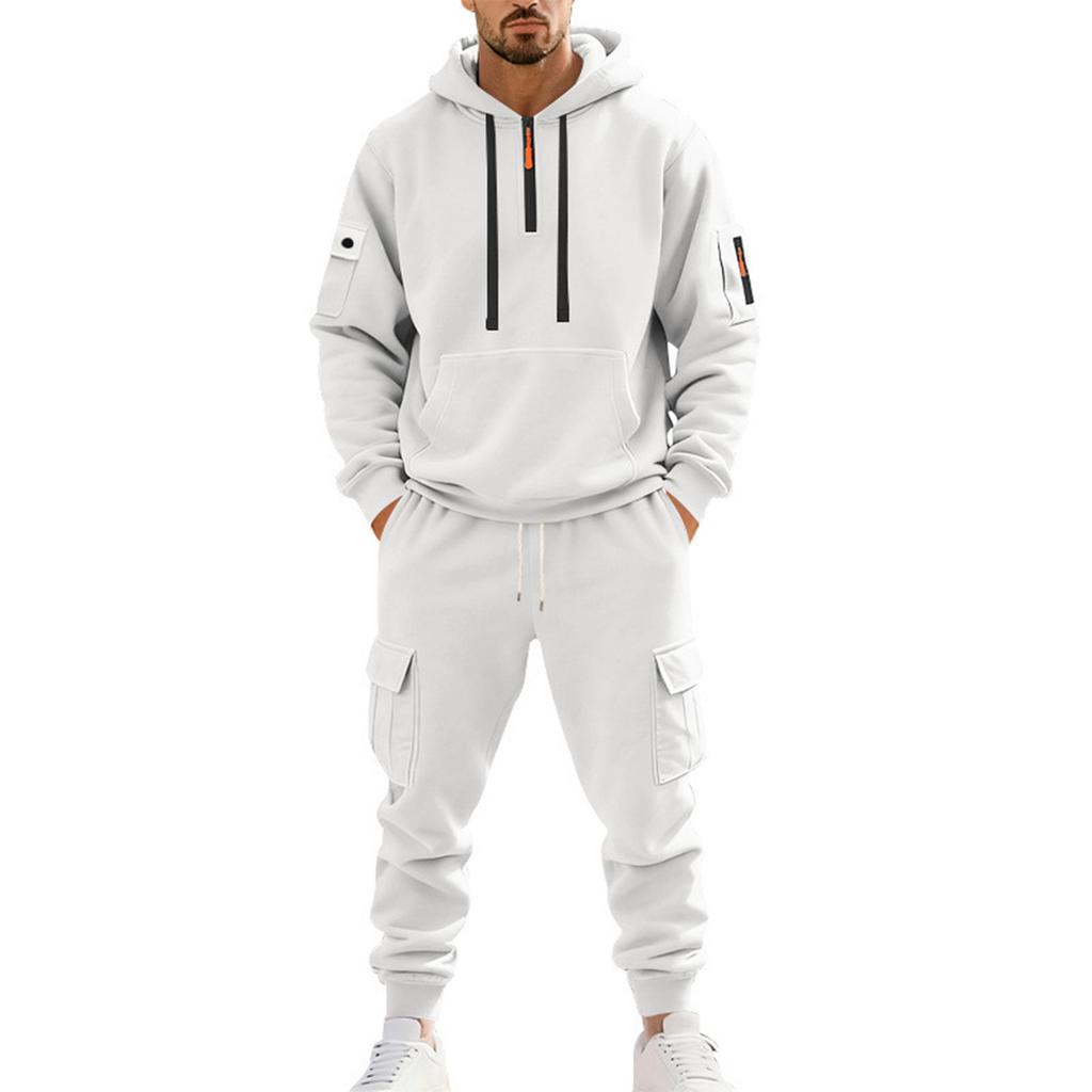 Men's Winter Fleece Multi-pocket Zipper Sweatshirt Suit Personalized Casual Hoodie Suit
