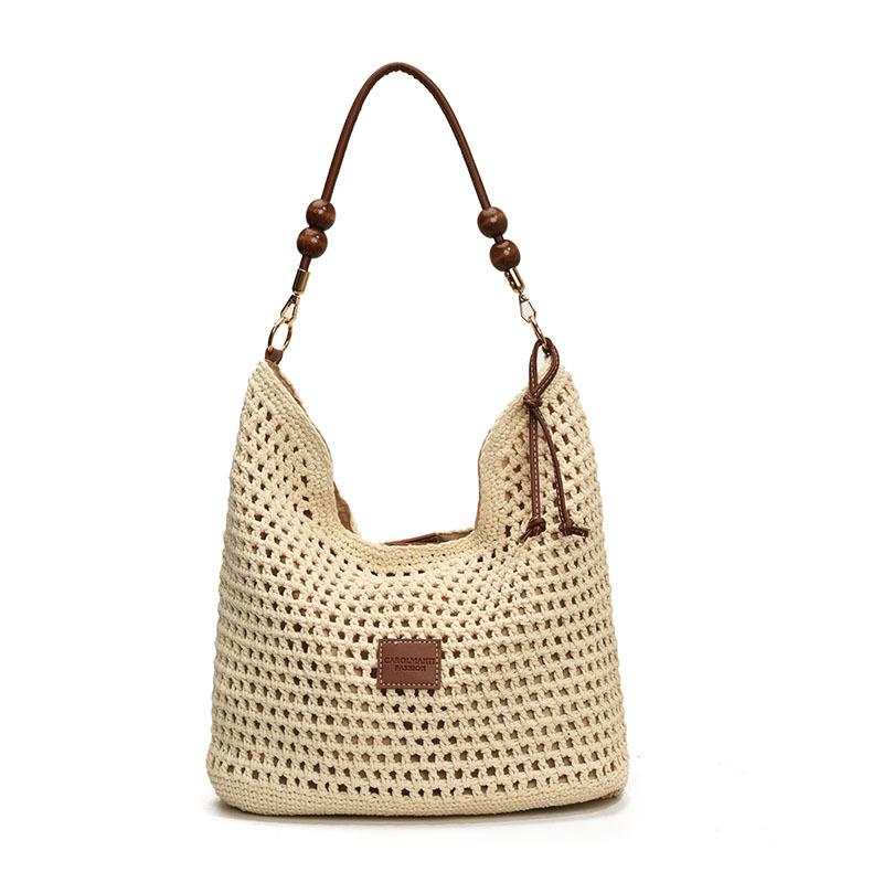 Holiday Style Woven Bag Women's Summer New Fashion Hollow Knitted Shoulder Bag Large-capacity Commuter Tote Bag