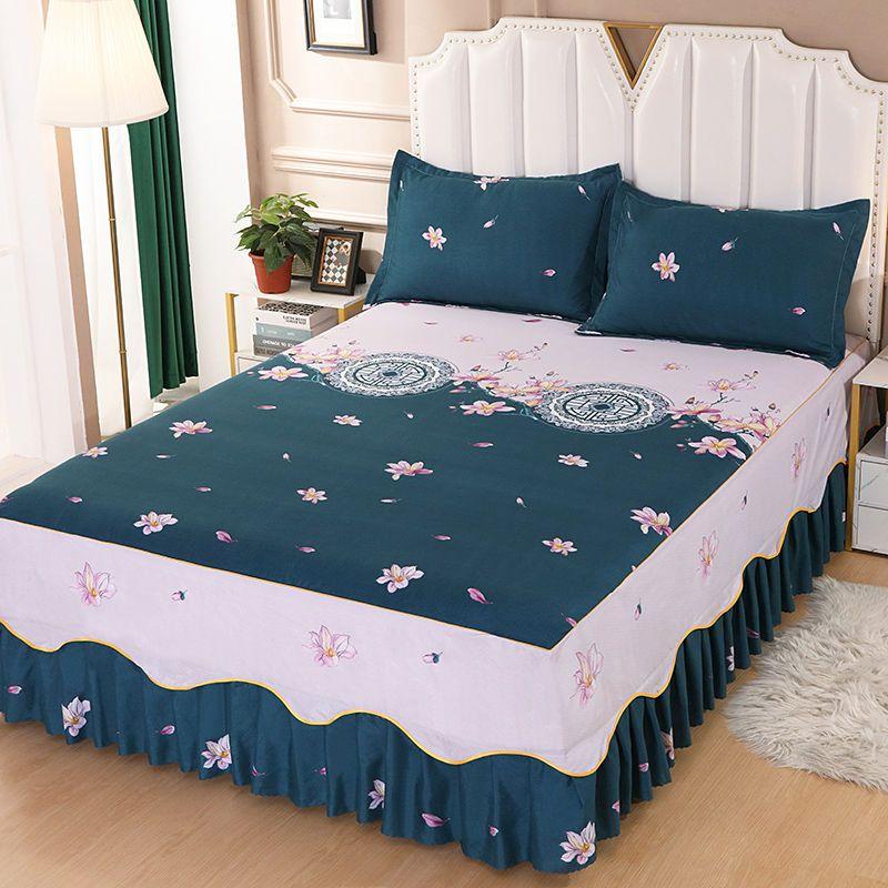 3Pcs Bed Sheet Lace Skirt Elastic Fitted Double Bedspread With Pillowcases Mattress Cover Bedding Set Elastic Bedsheet Set