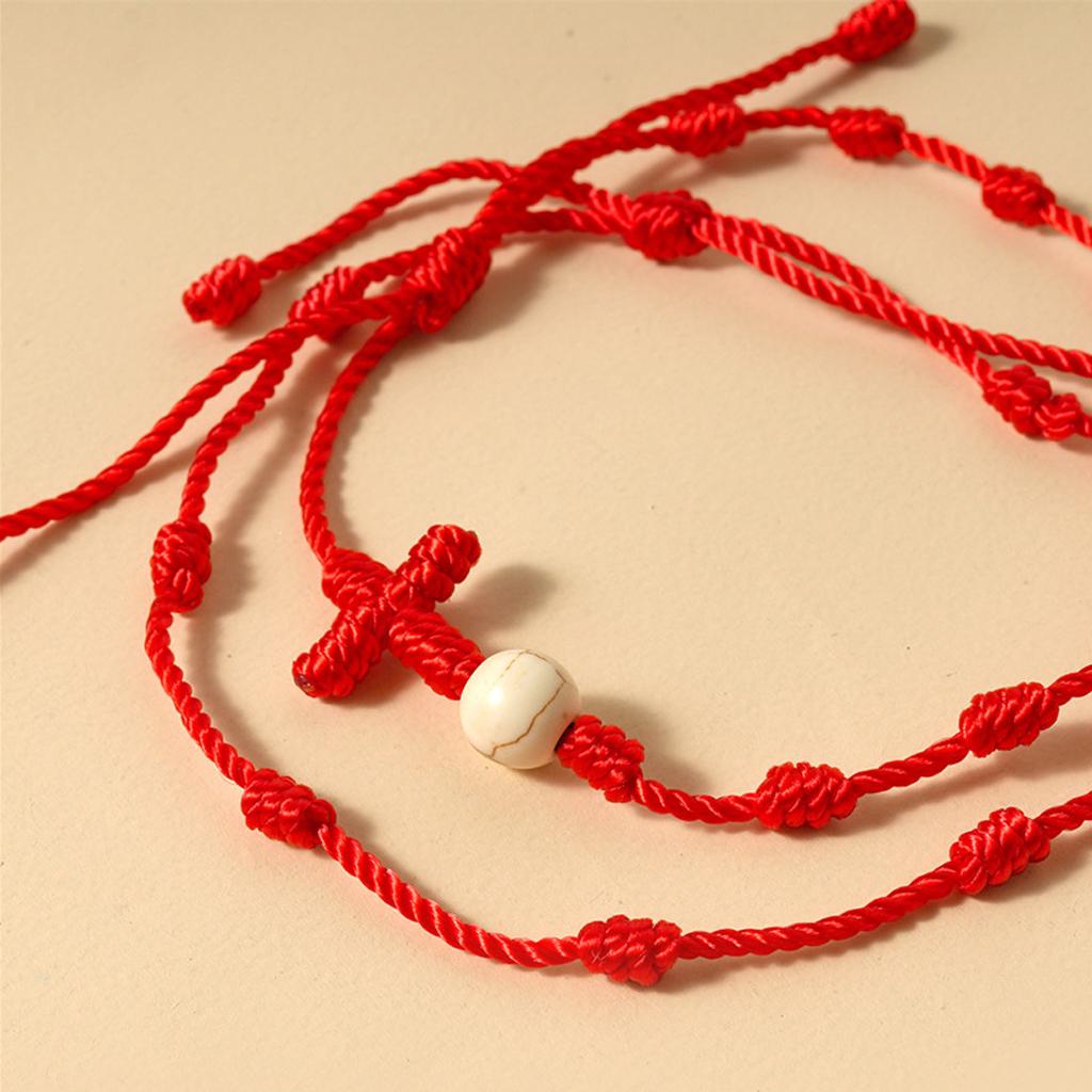 2 Pcs/Set for Cross 7 Knots Red String Braided Bracelet Kabbalah Wristband Brace