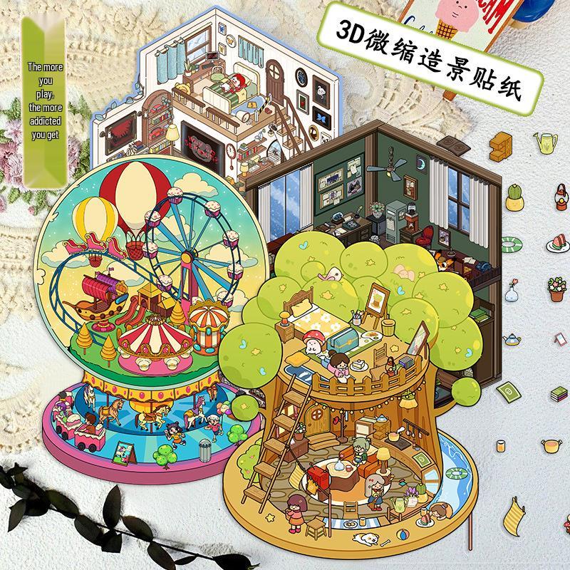 Micro Ink 3D Cartoon Decompression Stickers for DIY Miniature Scene Journals