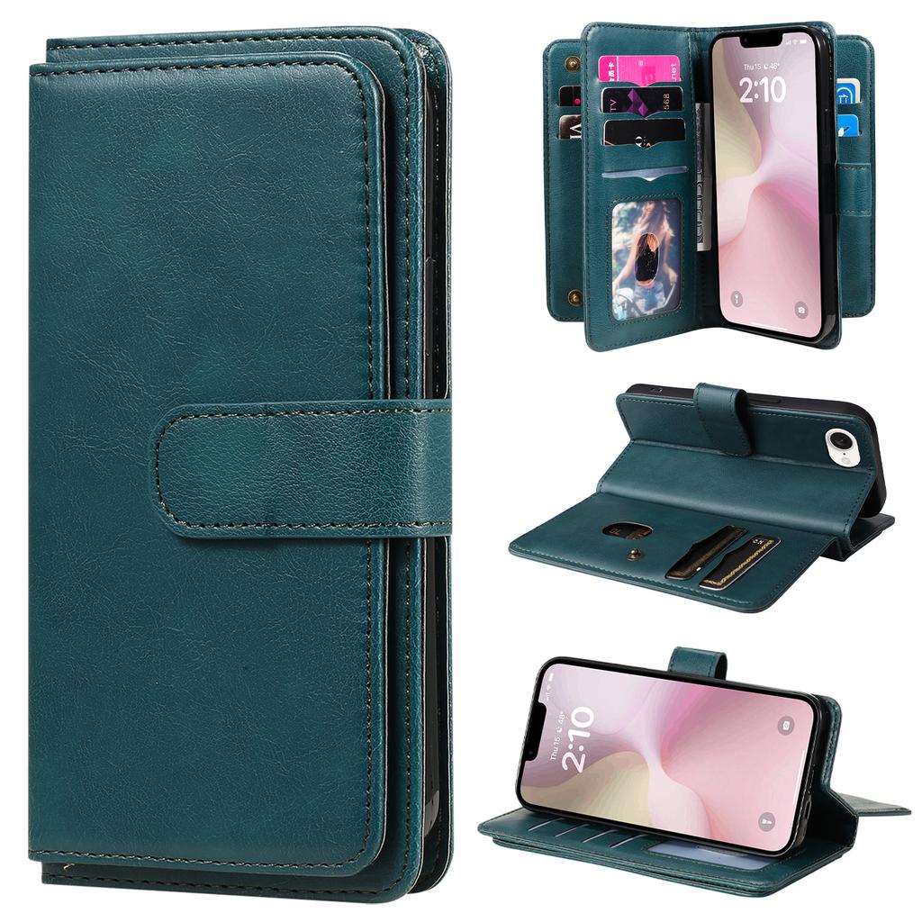 For iPhone 16e Leather Case with 10 Card Holder Phone Cover Stand