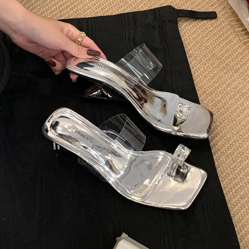 Fashion 2025 New Ladies Wedges Heels Pumps Slides Shoes Female Slip On Footwear Fashion Shallow Women Heeled Sandals Crystal Shoes