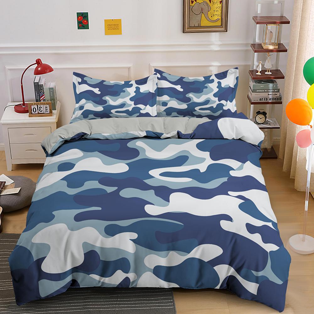 3D Three-Piece Camouflage Striped Quilt Cover Sheet Kit