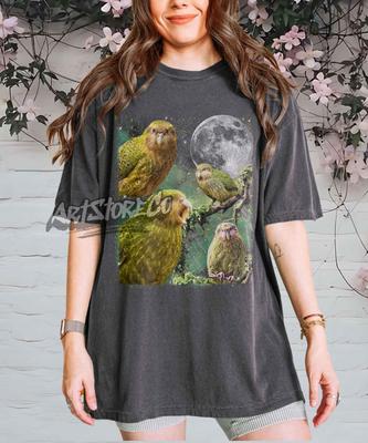 Drie Kakapo Retro Grafische T-shirts, Vintage Kakapo Maan T-shirt, Kakapo Liefhebbers, Grappig Kakapo T-shirt, Oversized Gewassen T-shirt, Grappig Cadeau, Papegaaien