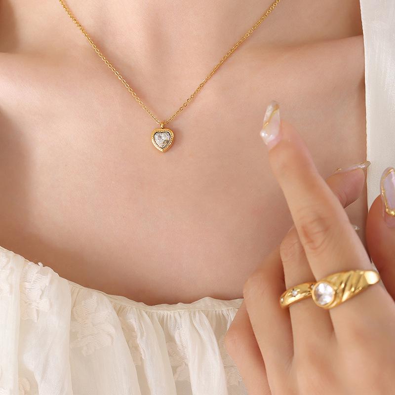 French Niche Multi-Color Zircon Love Pendant Necklace & Earrings Set