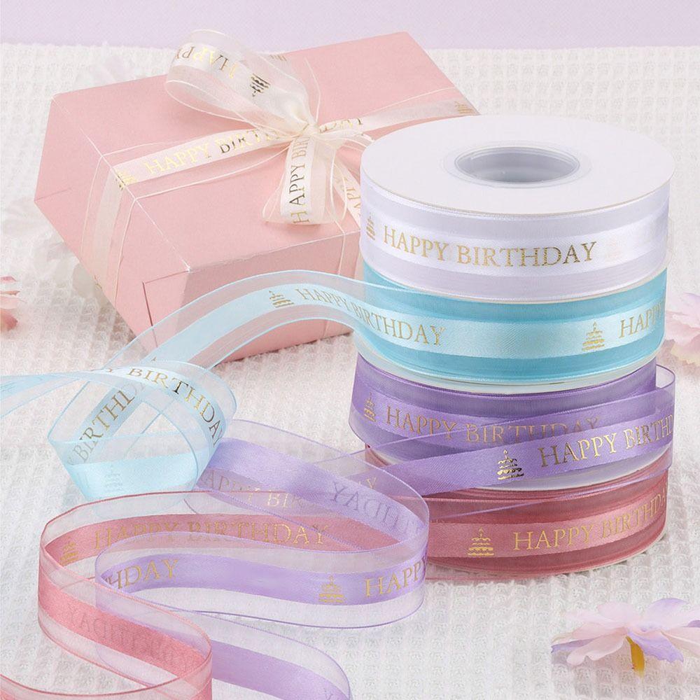 Happy birthday Organza Ribbon 2.5cm Width Lurex Ribbon Bow Making Satin Ribbon  Gift Packing