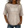 Womens Spring Tops Loose Fit Sequin Blouse Summer Shirts for Women Casual Crewneck Short Sleeve Womens Summer Shirts