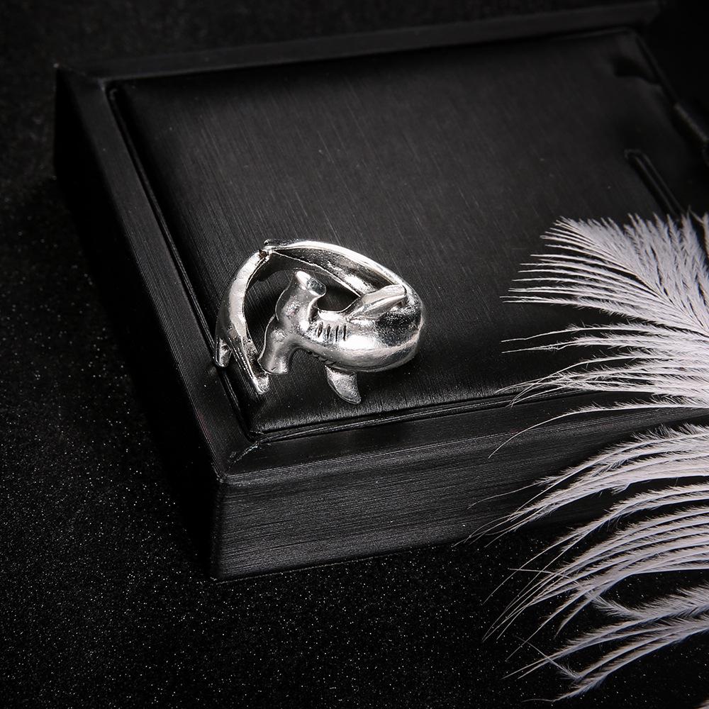 Retro Europäischer & Amerikanischer Weißer Hai und Hammerhai Legierungsring Set für Damen