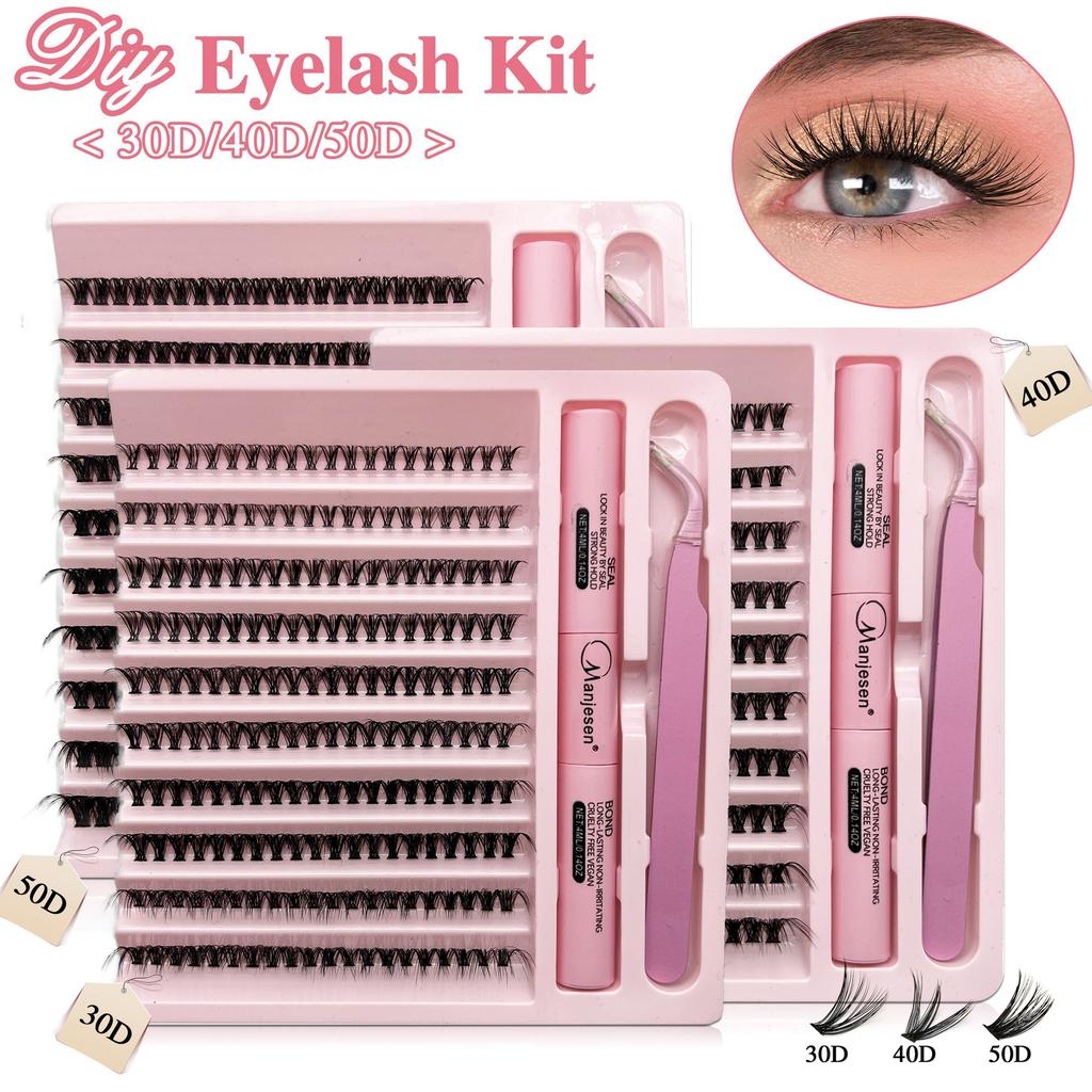 DIY Lashes Extension Kit Eyelashes 200 PCS Clusters Lash Bond and Seal Makeup Tools for Gluing Lashes Gluing Glue Accessories