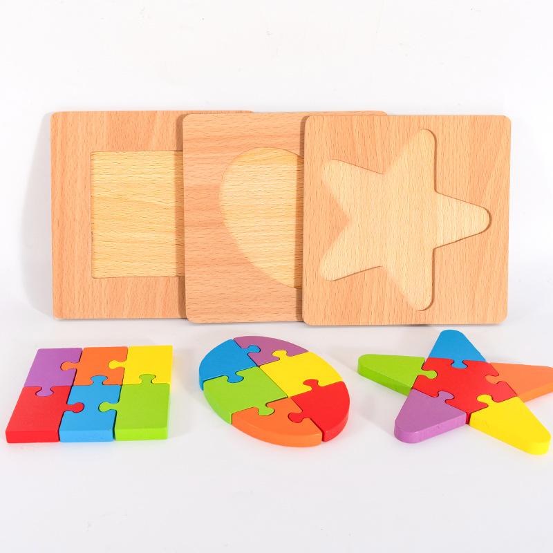 High Quality Wooden Geometric Shapes Early Cognition Puzzles Board Math Game Montessori Baby Learning Educational For Kids Toys