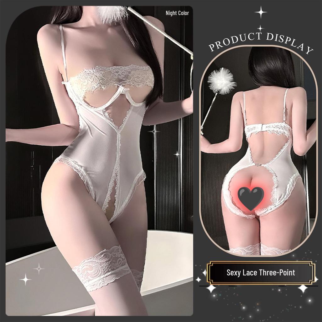 Jin Xiao Women's Lace Bodysuit – Removable, See-Through Lingerie Sleepwear.