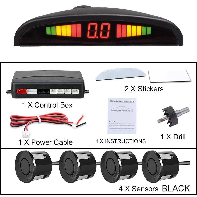 

New LED Parking Sensor System Backlight Parktronic Monitor Display Kit Backup Detector Assistant 4 Probes 12V