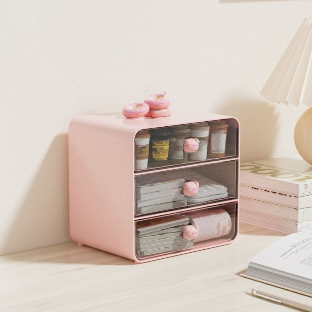 Transparent Design Desktop Drawer Box Multifunctional Space Saving Storage Shelf Large Capacity Cosmetic Storage Box School