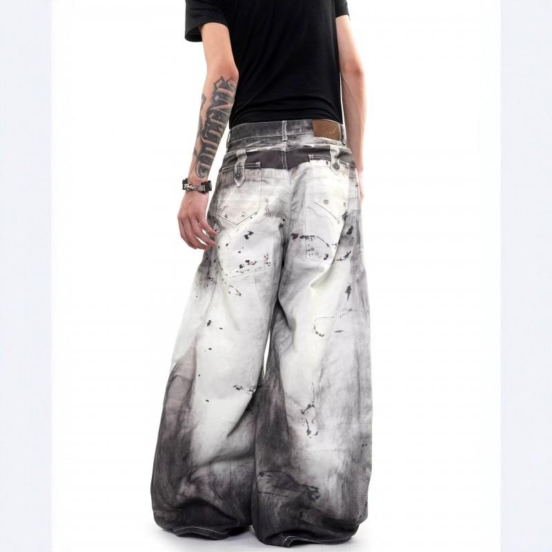 Jeans de Hombre Holgados de Corte Recto con Estampado Digital 3D Efecto Salpicadura Tiro Medio Pierna Ancha Suelta Streetwear