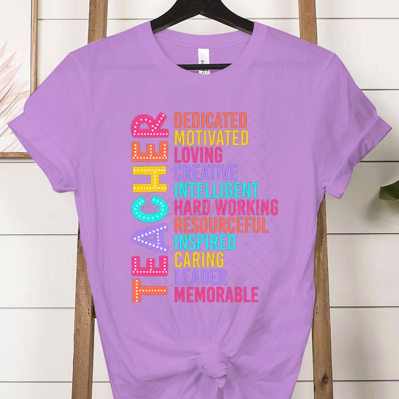 Colorful Teacher Acronym TShirt Teacher Life Print Classic Tops Motivational Tee for Educators Teachers Unisexs Womens Clothing