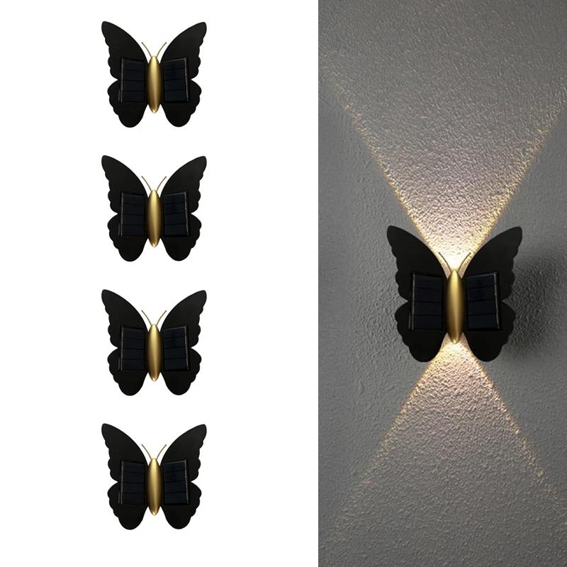 LED Solar Butterfly Wall Night Light Outdoor Waterproof for Garden Courtyard Fence Stairs Pathway Balcony Courtyard Decoration