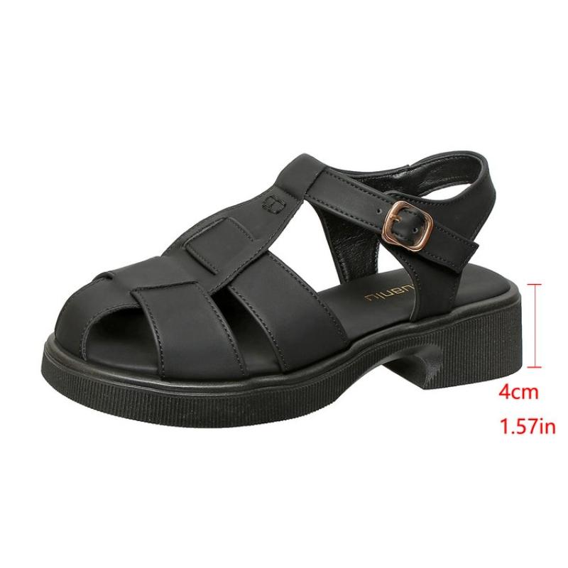 

SyfIyno 2025 Summer New Plus Size 36-43 Casual Sandals for Women Woven Baotou Thick Bottom Retro Flat Roman Sandals 36 чорний