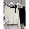 Elegant Fashion Off-shoulder Lace-up Pullover Women Sweater 2025 Autumn Loose Long Sleeve Casual Knitted Top Korean Style Clothing
