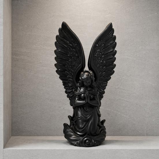 3D Printed Kneeling Angel Statue, Praying Cupid Figurine with Delicate Wings, Compact Matte White Desktop Ornament for Home Decor, Shelf, Nightstand