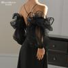 Detachable Off Shoulder Ruffle Tulle Puff Arm Cuffs, Long Lantern Mesh Sleeve Covers For Wedding Evening Party Slip Dress