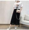 Chiffon Wide-Leg Pleated High-Waist Slimming Loose Fit Nine-Point Skirt Pants for Women