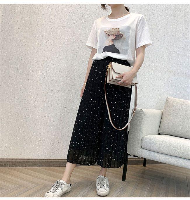Chiffon Wide-Leg Pleated High-Waist Slimming Loose Fit Nine-Point Skirt Pants for Women