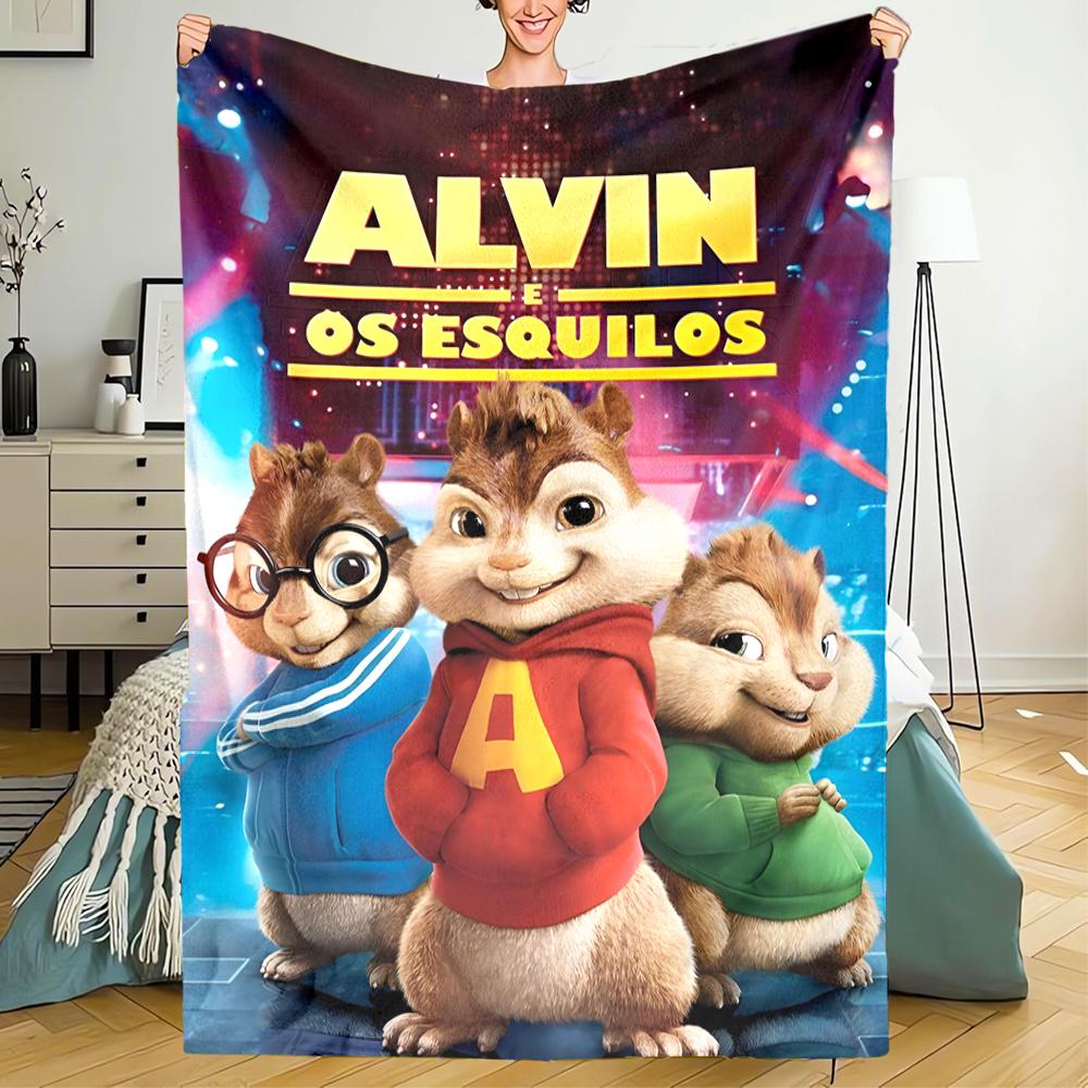 Alvin ve Sincaplar Temalı Baskılı Battaniye - Kanepe, Yatak, Seyahat ve Dış Mekan Kullanımı İçin Mükemmel | Makinede Yıkanabilir, Rahat ve Dayanıklı.